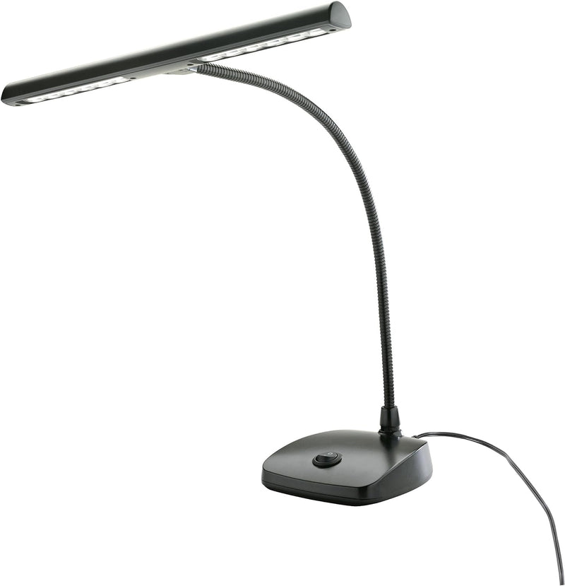 K&M 12297 LED-Pianoleuchte Schwarz - 29,6 cm Lampenschirm mit Schwanenhals, 12 LEDs, 2500 Lux Hellig