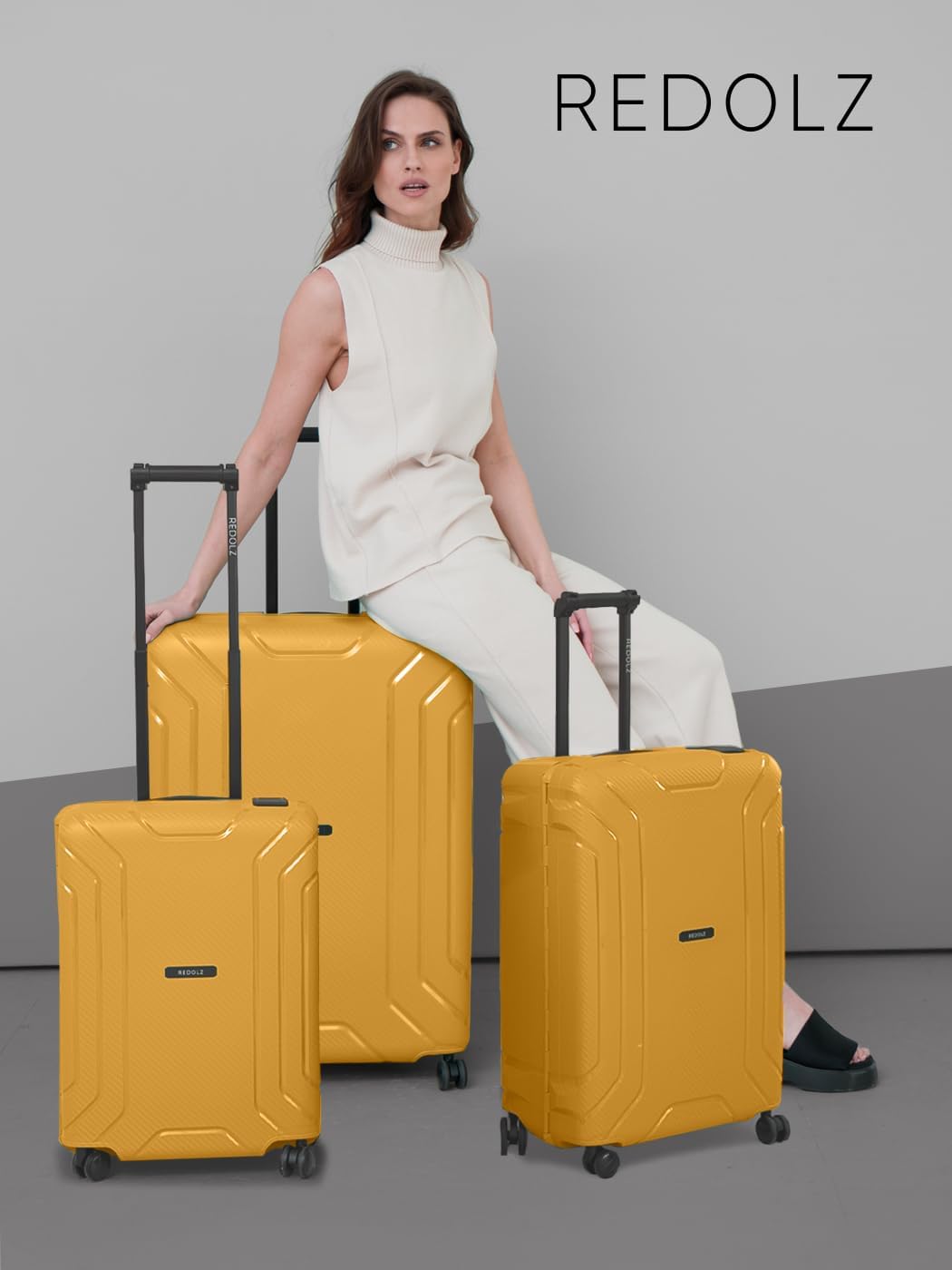 REDOLZ Hartschalen Kabinen-Koffer ohne Reissverschluss | 3-Punkt-Verschluss-System | Kleiner Trolley