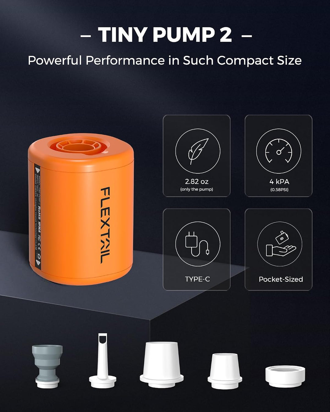 FLEXTAILGEAR Tiny PUMP2 X, Elektrische Luftpumpe mit 1300mAh Akku, Tragbare Kompakte Mini Pumpe USB