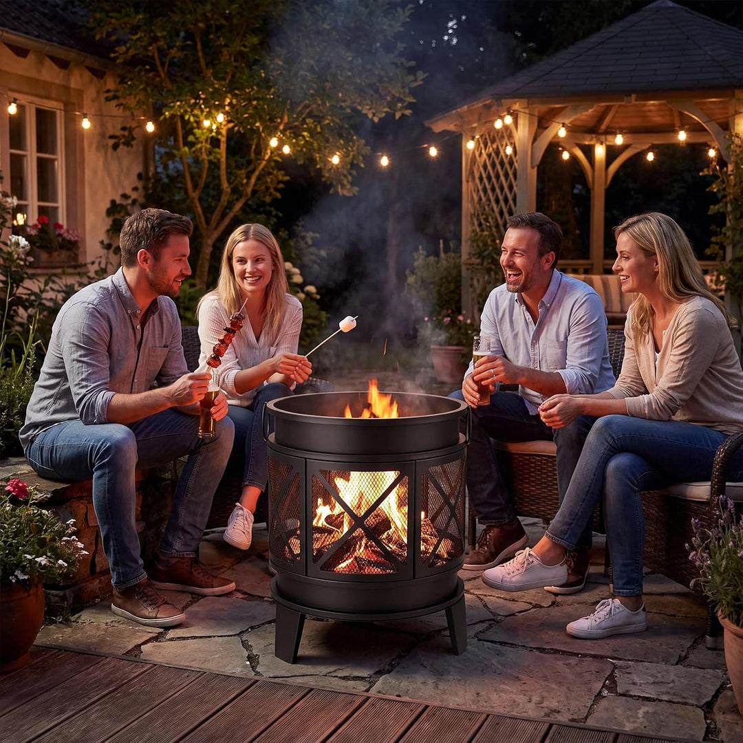 SMOOL Runde Feuerschale, multifunktionale Garten Feuerstelle Stahl Outdoor Schwarz, Schwarz