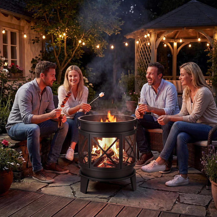 SMOOL Runde Feuerschale, multifunktionale Garten Feuerstelle Stahl Outdoor Schwarz, Schwarz
