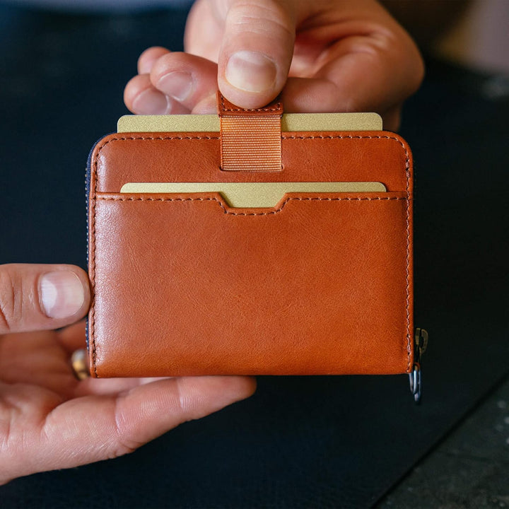 Vaultskin Mayfair Minimalistische Geldbörse aus Leder mit Reissverschluss Kleiner RFID-blockierender