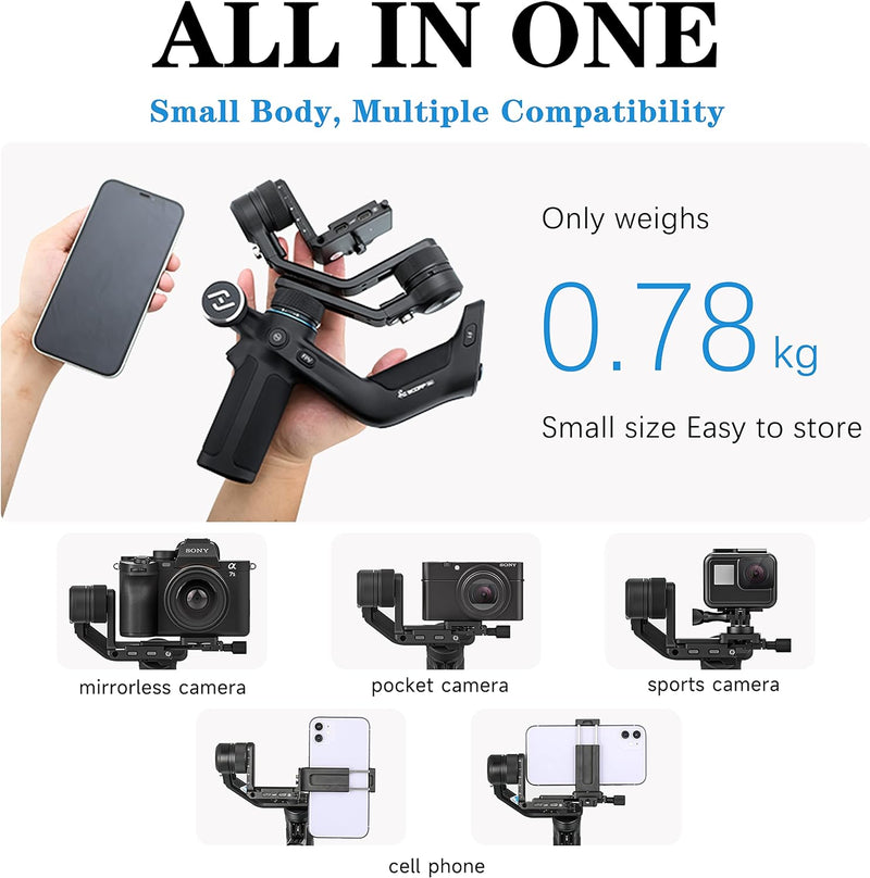 Feiyu [Offiziell] SCORP Mini All in 1 Stabilisator-Gimbal für Spiegellose Kamera/GoPro/Handy, 3 Achs