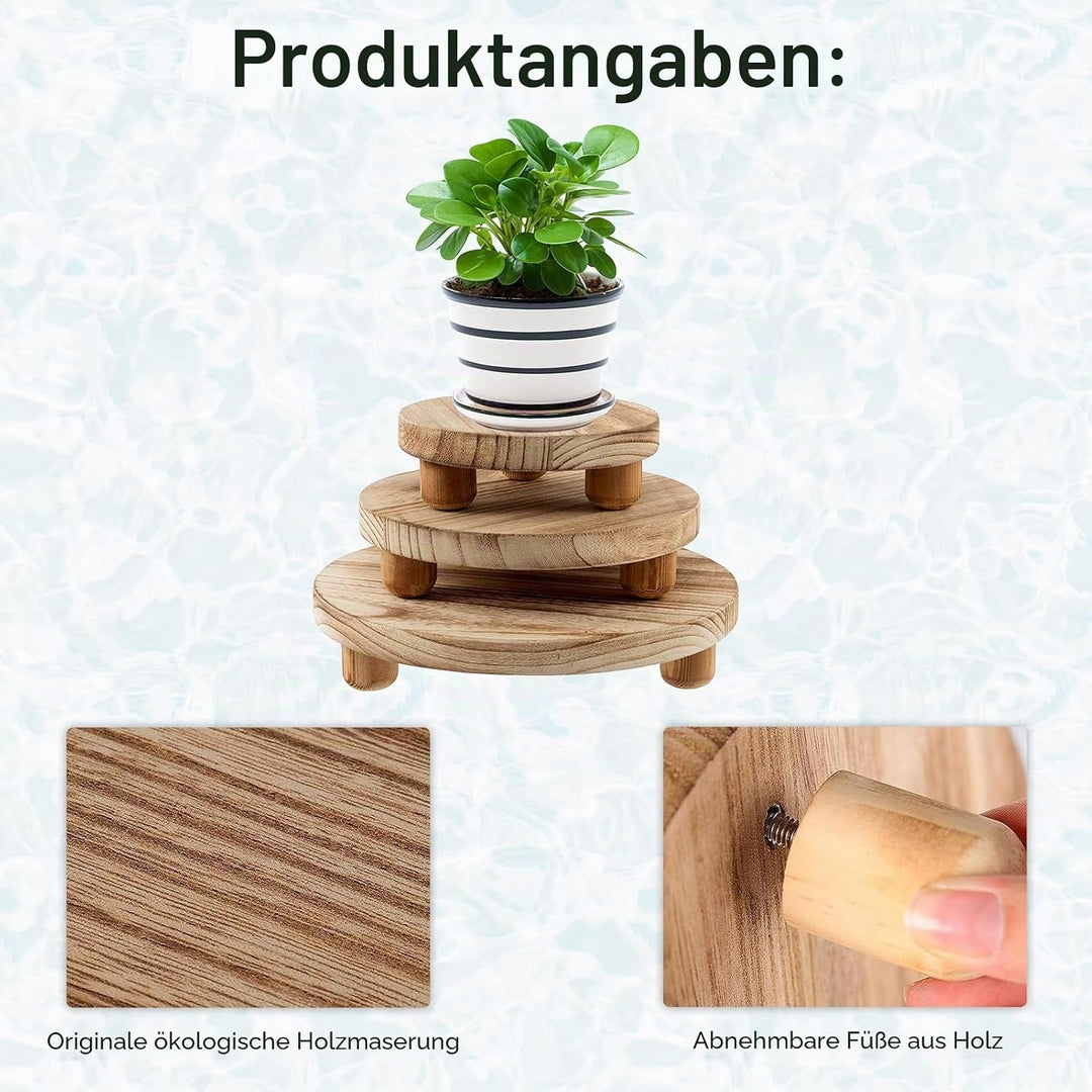 mumisuto Holz Blumenhocker,3 Stück Rund Holz-Topfpflanzenständer Blumenständer Hocker,Blumentopfstän