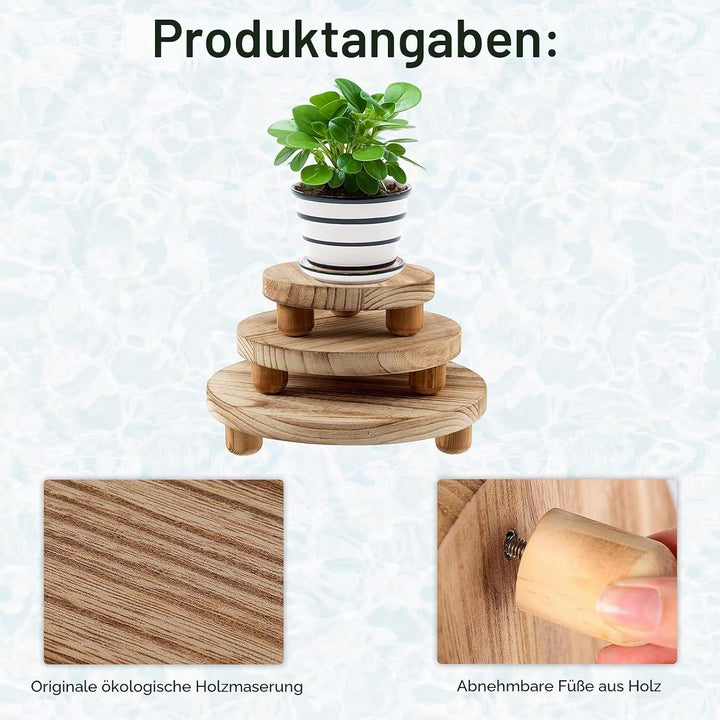 mumisuto Holz Blumenhocker,3 Stück Rund Holz-Topfpflanzenständer Blumenständer Hocker,Blumentopfstän
