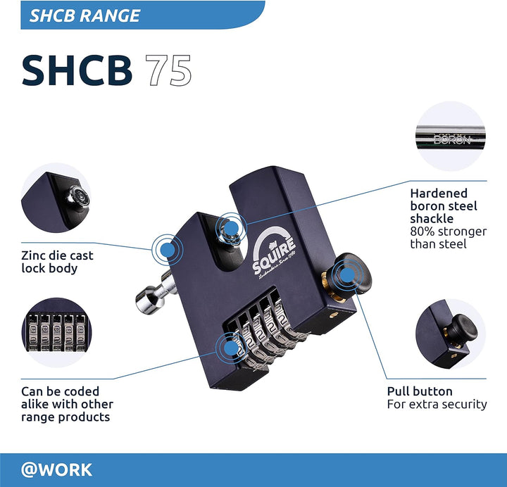 Henry Squire HSQSHCB75 S/HOLD Combi 4WHEEL 75MM SHCB75 Sicherheitsvorhangschloss, Schwarz, 75 x 19 m