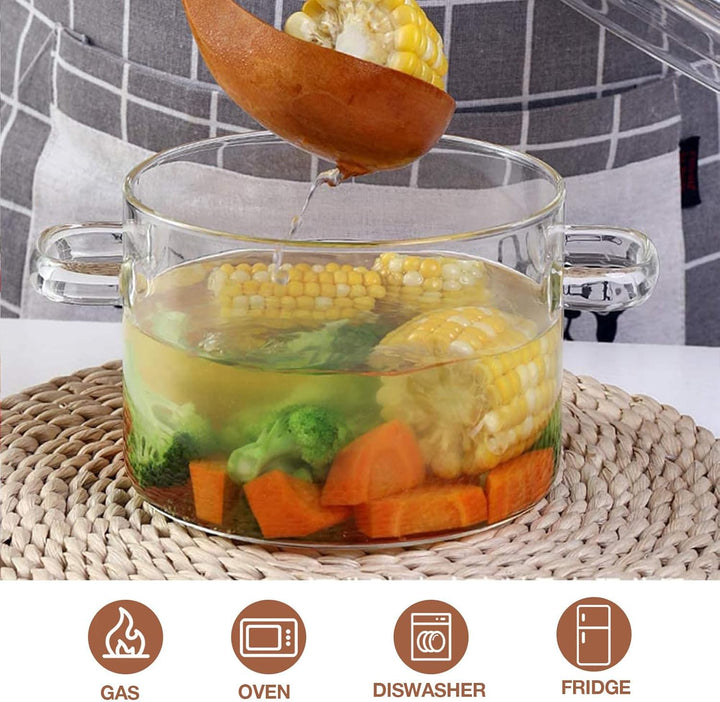 1.5L/50oz Glas Topf Glastopf zum Kochen, Schmorpfanne, Hochtemperaturbeständiger Transparenter Glas
