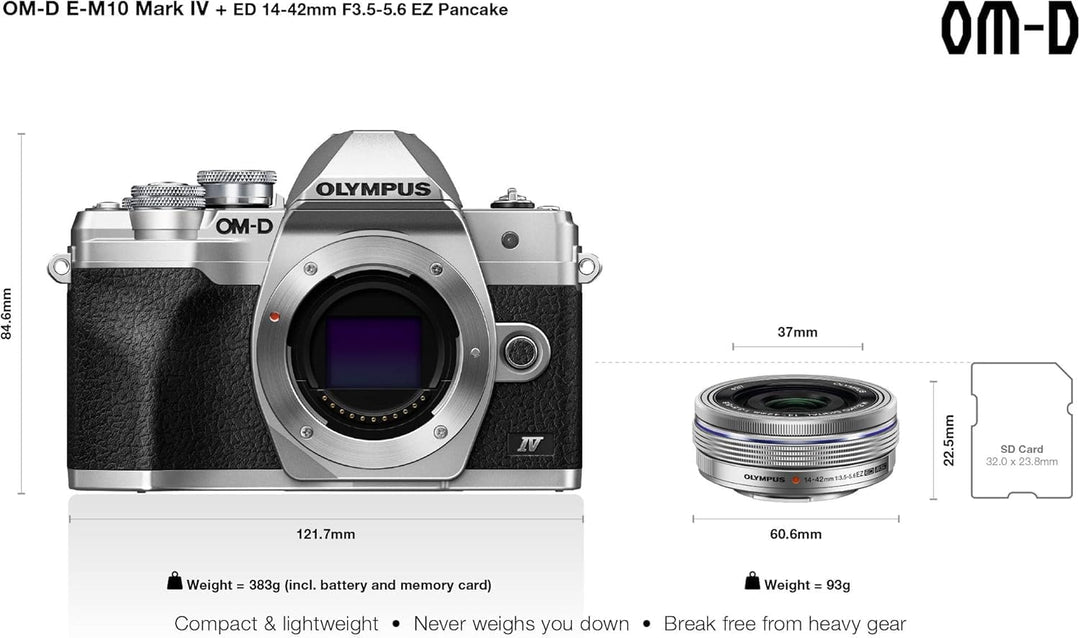 Olympus OM-D E-M10 Mark IV Micro-Four-Thirds-Systemkamera-Kit, 20 MP Sensor, 5-Achsen-Bildstabilisat