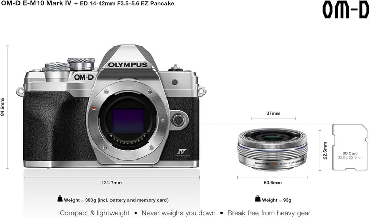 Olympus OM-D E-M10 Mark IV Micro-Four-Thirds-Systemkamera-Kit, 20 MP Sensor, 5-Achsen-Bildstabilisat