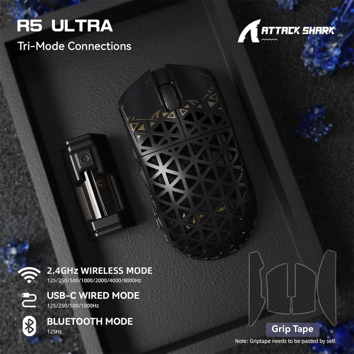 ATTACK SHARK R5 Ultra Carbonfaser HyperSpeed Kabellose Gaming-Maus, 39g Ultraleichte Maus mit Gripta