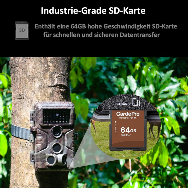 GardePro A3S Wildkamera mit 32GB SD-Karte, 64MP 1296P H.264 Video Wildtierkamera mit Klarer 30m No G