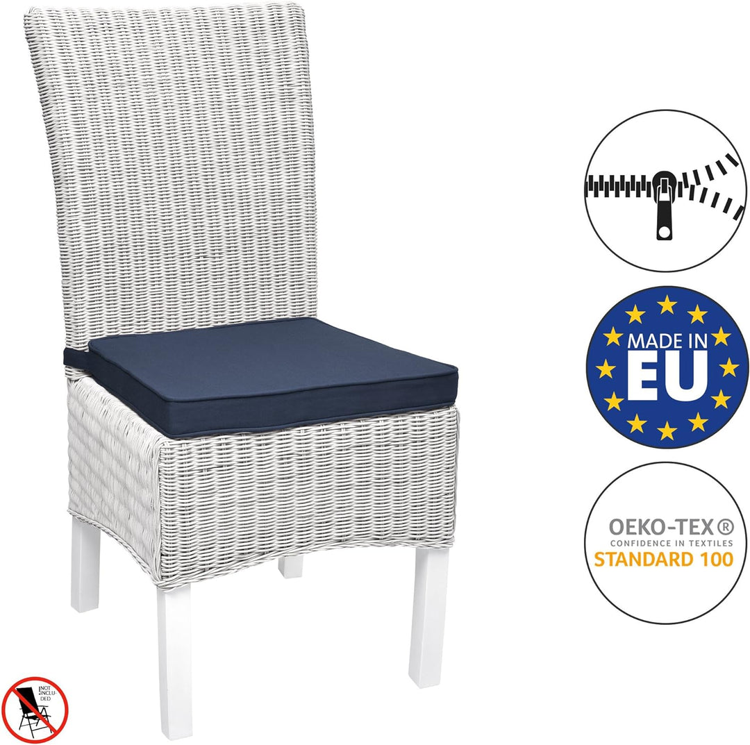 Beautissu Loft SK Stuhlkissen 45x40 cm Blau - 4er Set Stuhlpolster mit Bändern Sitzkissen für Stühle