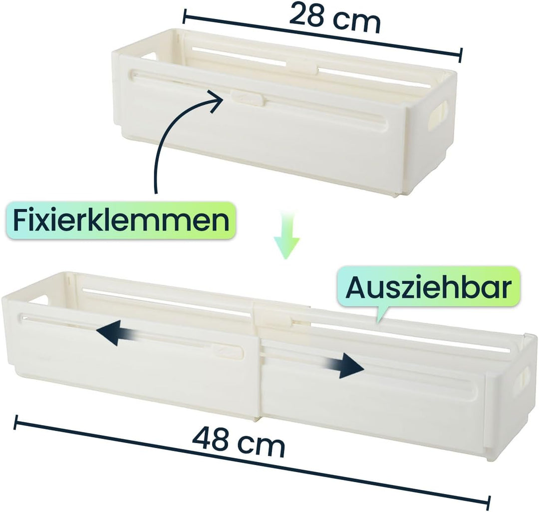 ideoon 12er-Set Kühlschrank-Organizer Ausziehbar (28-48 cm) – Anpassbarer Regal-Einsatz für Ordnung