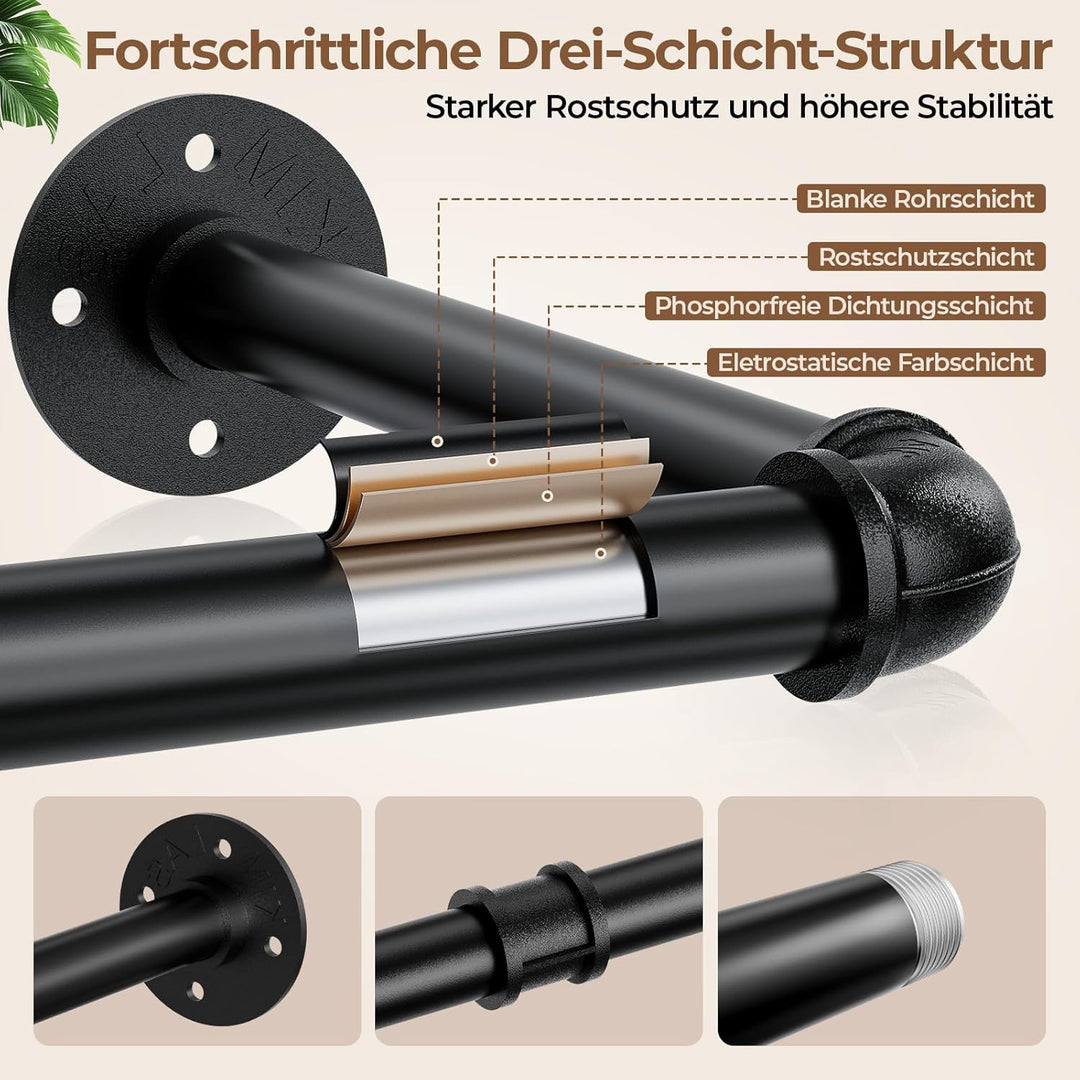 Mavivegue 150 cm Kleiderstange Wand, Industrieller Rohr-Kleiderständer zur Wandmontage, Garderobenst