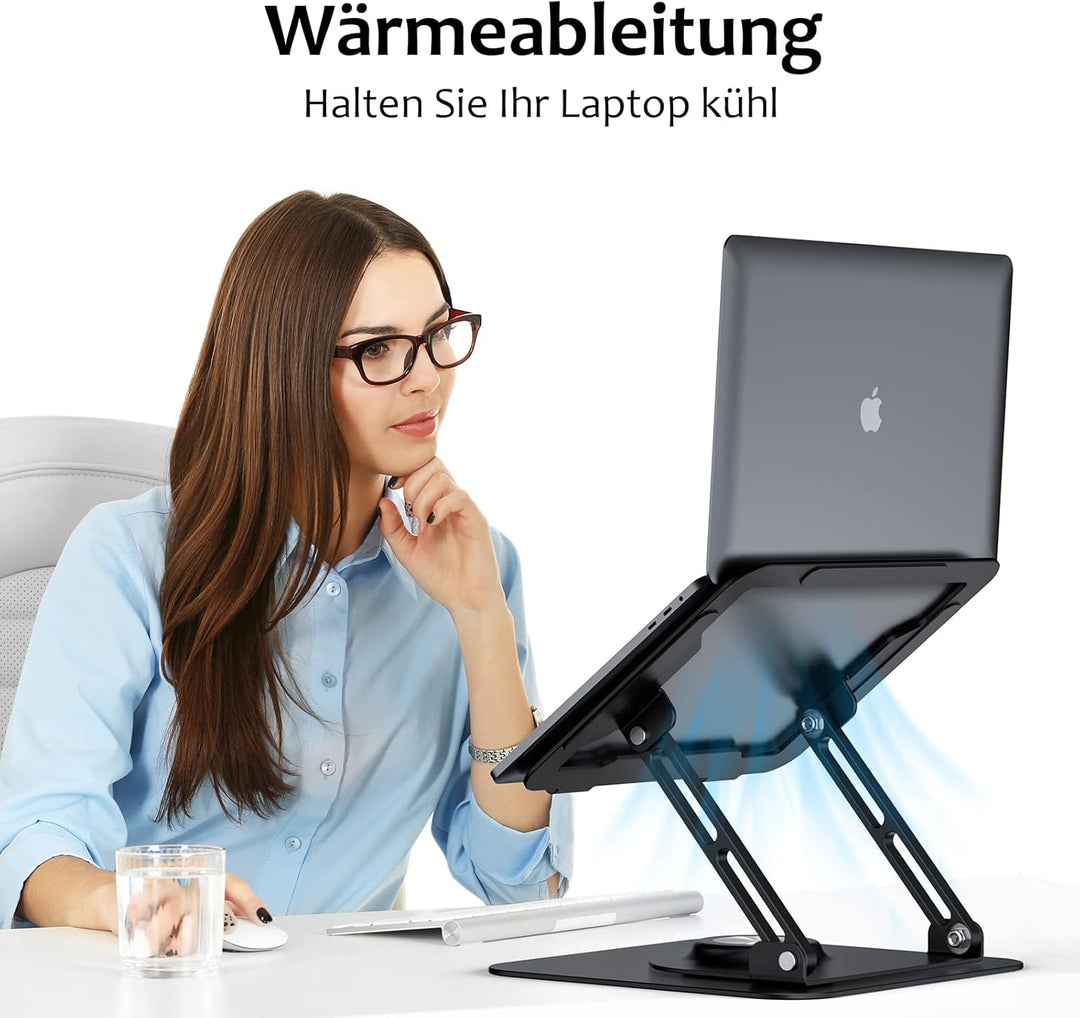 JOYEKY 360° Drehbarer Laptop Ständer, Faltbarer Tragbar Laptopständer aus Aluminium, Höhenverstellba