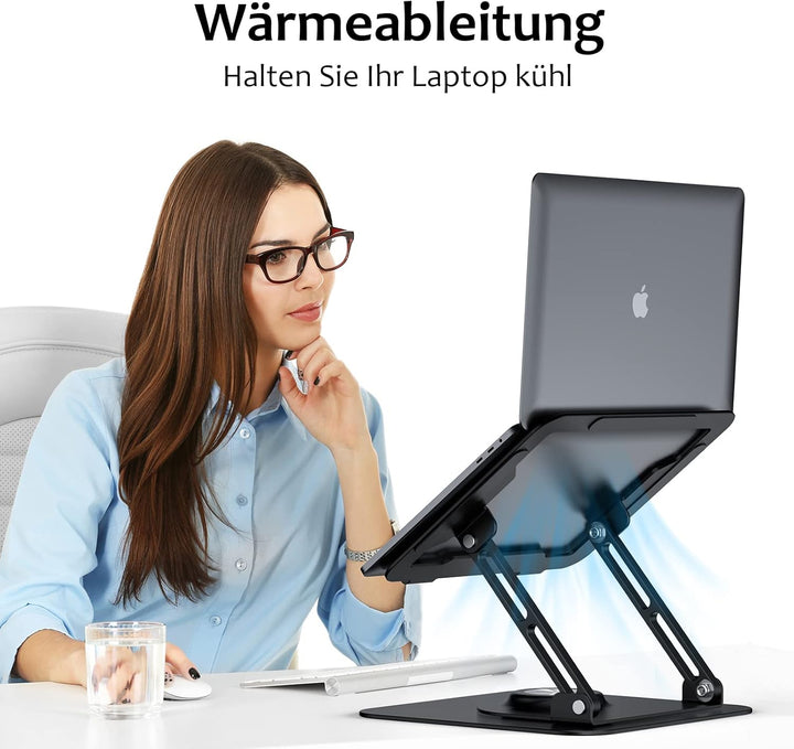 JOYEKY 360° Drehbarer Laptop Ständer, Faltbarer Tragbar Laptopständer aus Aluminium, Höhenverstellba