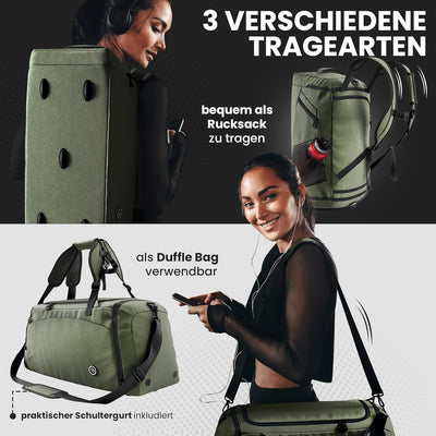 Sporttasche Trainingstasche + Rucksack-Funktion, Schuhfach, Nassfach | 40/60L Reisetasche Schwimmtas