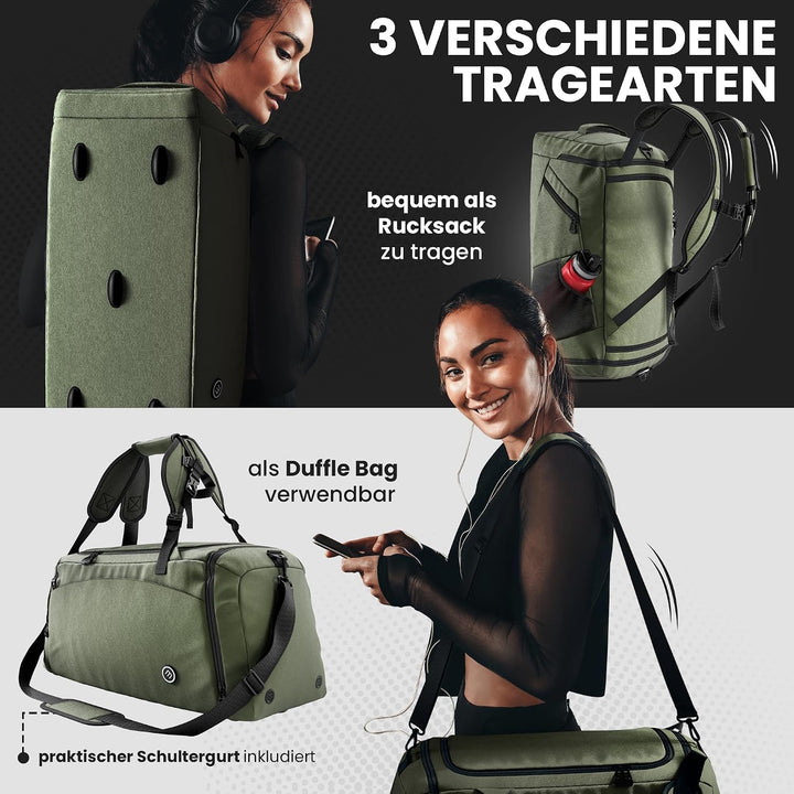 Sporttasche Trainingstasche + Rucksack-Funktion, Schuhfach, Nassfach | 40/60L Reisetasche Schwimmtas