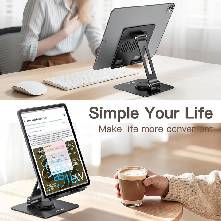 JETech Tablet Ständer, Einstellbare Drehlager Desktop Halter mit 360 Grad Drehbarem Fuss, Faltbare H