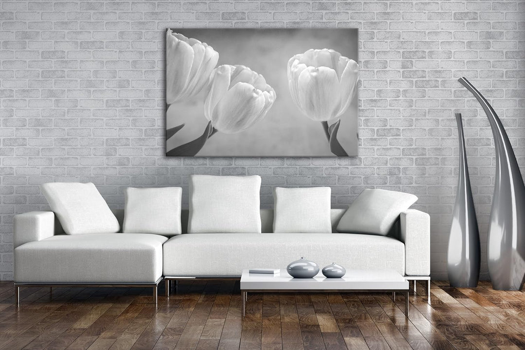deyoli Rosafarbene Tulpen Effekt: Schwarz/Weiss Format: 100x70 als Leinwandbild, Motiv fertig gerahm