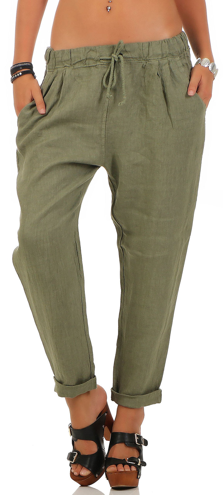 Malito Damen Hose aus Leinen | Stoffhose in Unifarben | Freizeithose für den Strand | Chino - Joggin