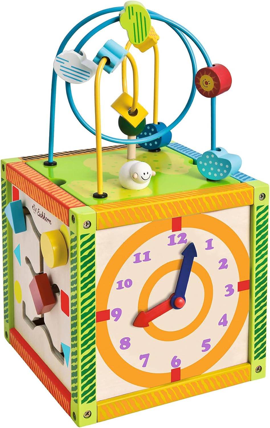Eichhorn 100002235 buntes Spielcenter, Motorikwürfel mit Motorikschleife, Uhr, Motorikspiel, Drehspi