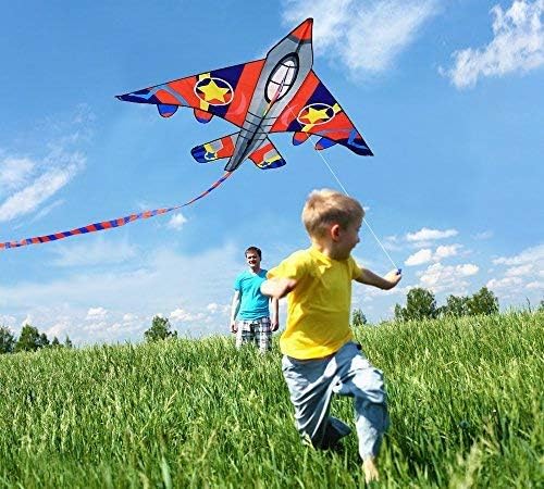 HONBO Kinder Drachen, Fighter Plane Drachen für Kinder und Erwachsene 58”breit mit langem Schwanz, i