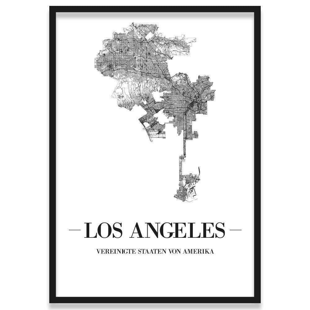 JUNIWORDS Stadtposter, Los Angeles, Wähle eine Grösse, 21 x 30 cm, Poster mit Rahmen, Schrift A, Wei