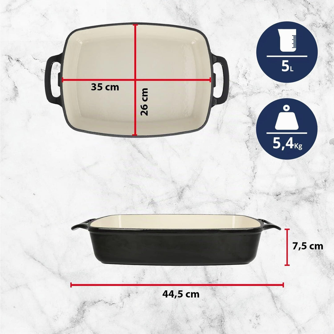 MEISTERKOCH Bräter aus Gusseisen in Schwarz/Creme, 44,5 x 27 cm, 5 Liter Volumen, Induktion, spülmas