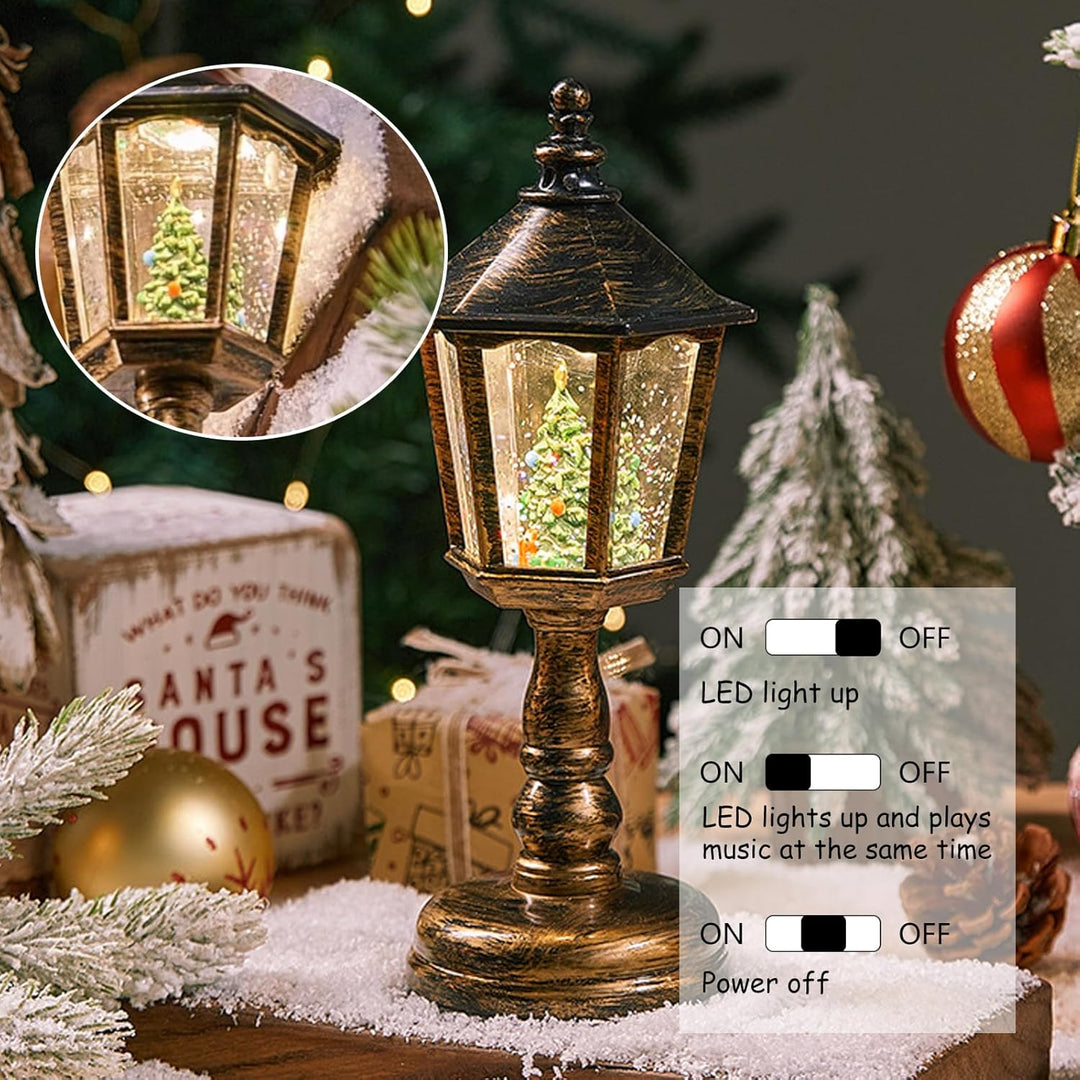 Weihnachtslaterne, Weihnachtsdeko Laterne,LED Weihnachts Schneekugel Laterne mit Musik und Licht,Wei