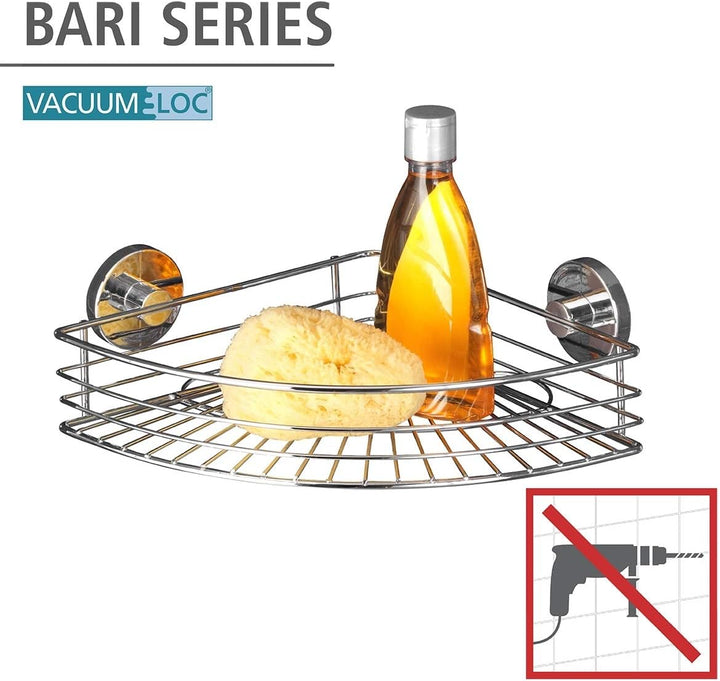 WENKO Vacuum-Loc Eckablage Mod. Bari Wandregal ohne bohren praktische Vakuum-Befestigung verchromtes
