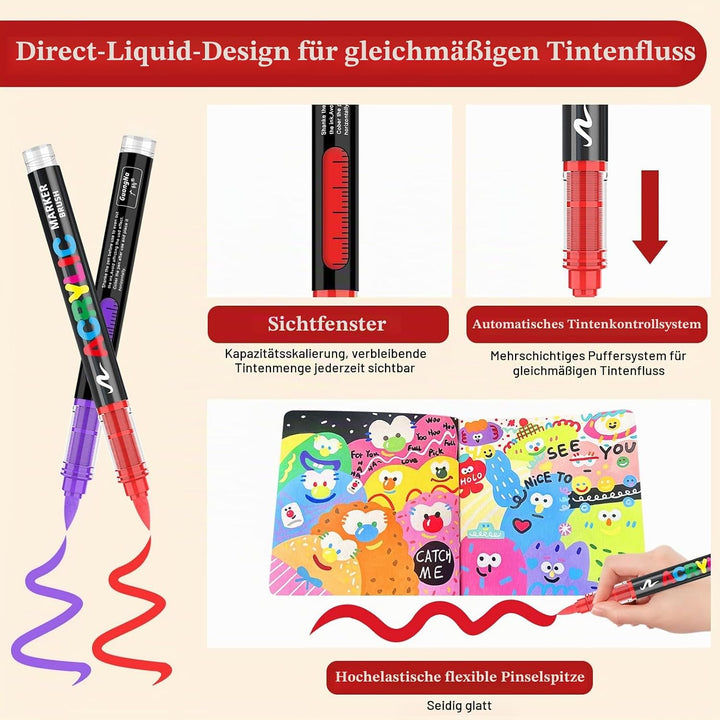 240 Farben Acrylstifte, Acrylic Marker mit flexibler Pinselspitze, Direktflüssigkeit Acrylic Paint M