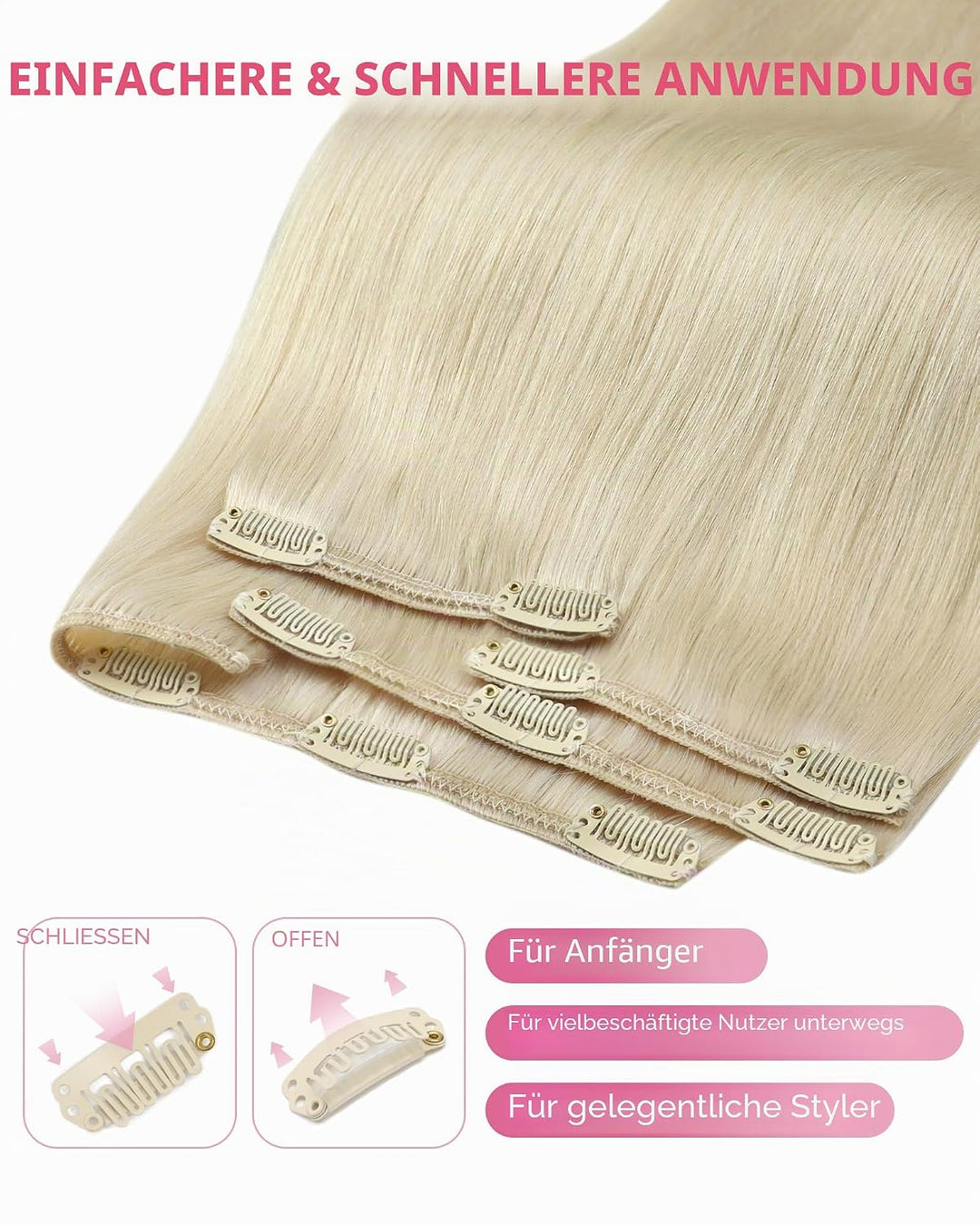 YoungSee Echthaar Extensions Clip Platinblond 35cm Clip Echthaar Extensions Clip in Extensions Echth