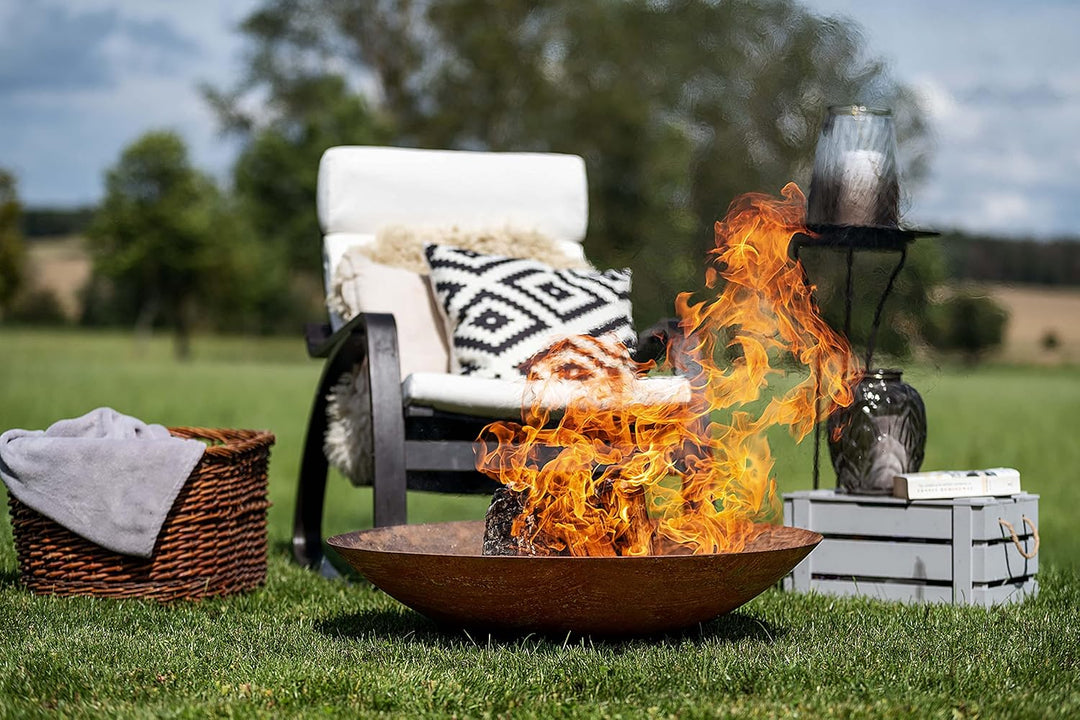 Czaja Feuerschalen Feuerschale Trier Ø 80 cm in Rostoptik mit Edelstahl Ständer für Garten und Terra