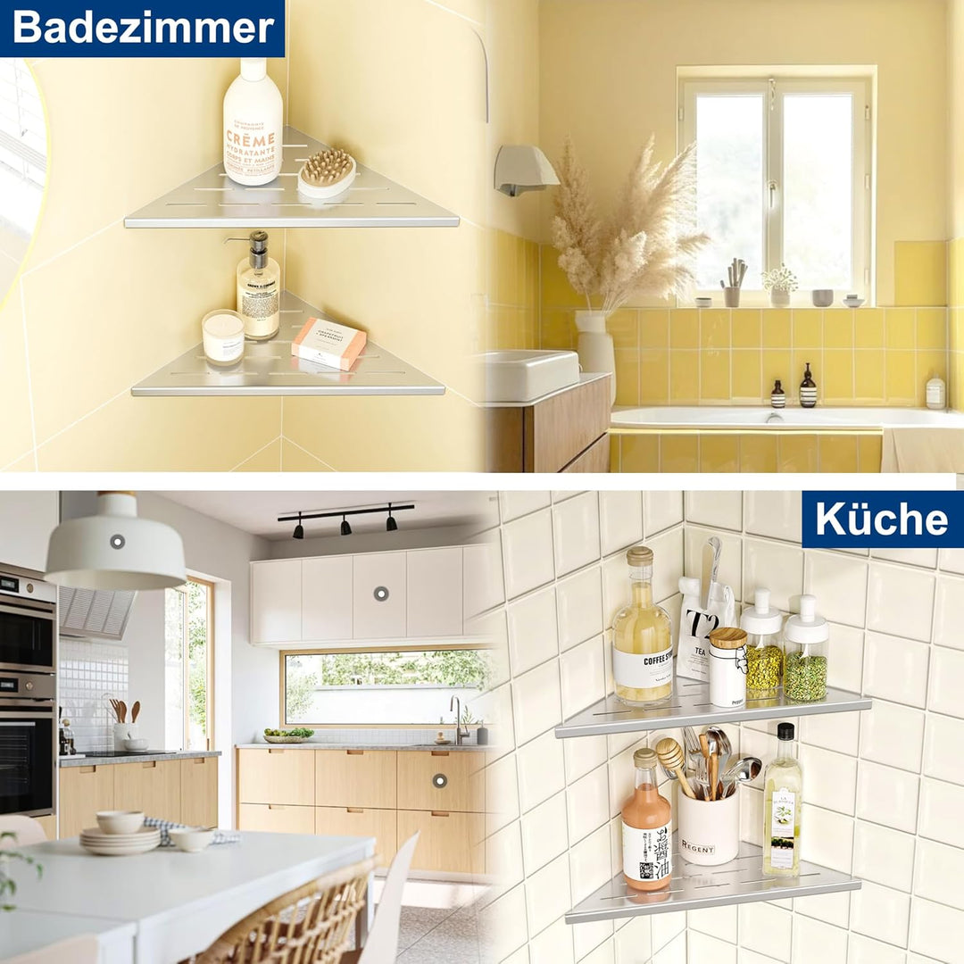 Dusche Eckablage ohne Bohren, 304 Edelstahl Duschregal, Einbau Duschablage an Wand, 2 Stück Badablag