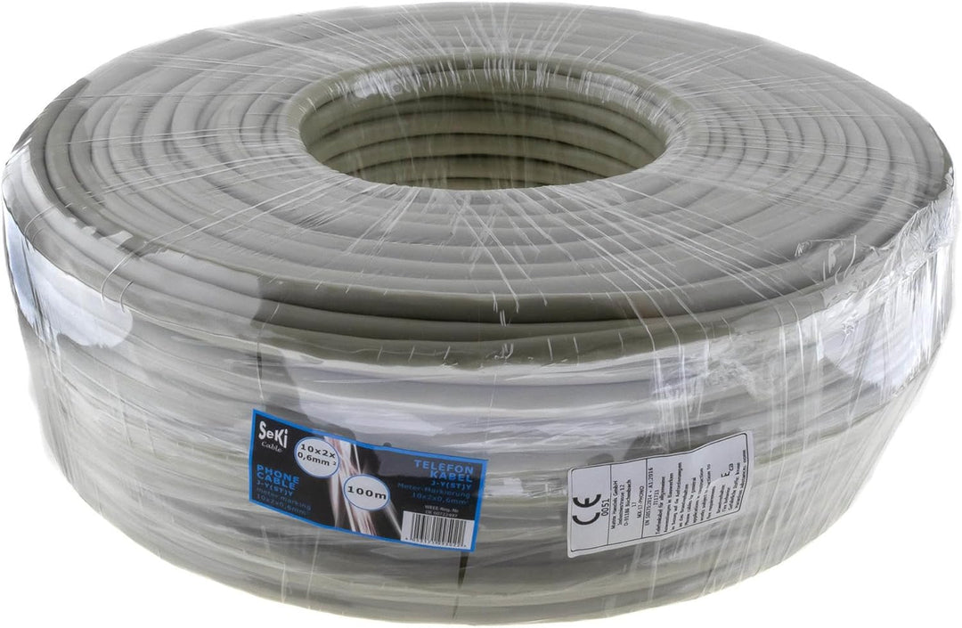Telefonkabel 10x2x0,6mm J-Y(ST) Y 100m rund für Unterputzmontage, Fernmelde-Installationsleitung 20-