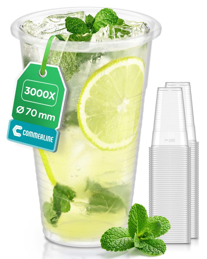 3000 Stück Commerline Plastikbecher 0,2L Trinkbecher | Einweg Plastik Becher Einwegbecher Partybeche