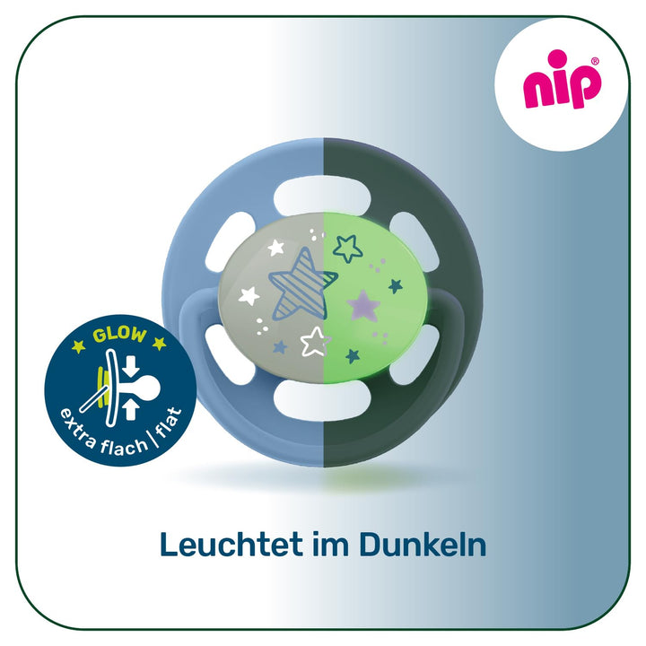 Jetzt noch zahnfreundlicher: nip Cherry Schnuller, leuchtet im Dunkeln, flacher Sauger in Kirschform