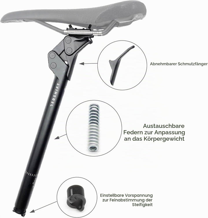 REDSHIFT ShockStop Suspension Seatpost for Bicycles 30.9mm Dia x 350mm Length, 30.9mm Dia x 350mm Le