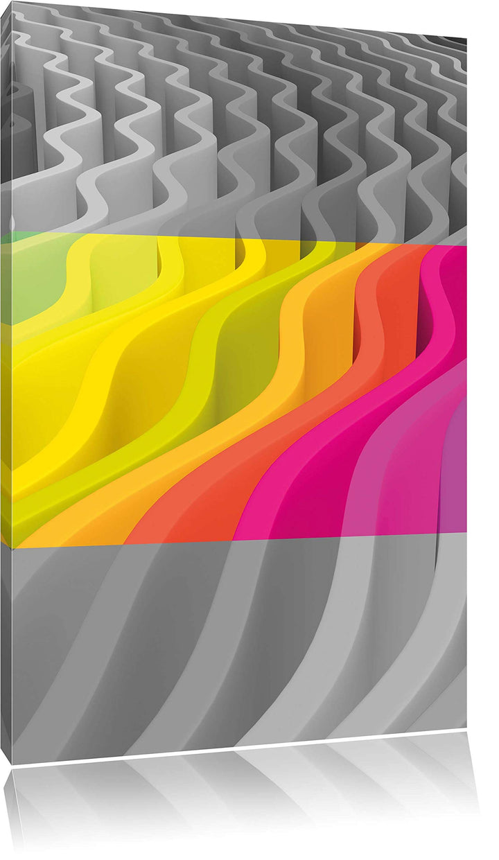 Pixxprint farbenfrohes Wellenmuster schwarz/weiss als Leinwandbild/Grösse: 100x70 cm/Wandbild/Kunstd