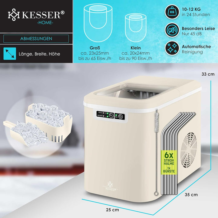 KESSER® Eiswürfelbereiter | Eiswürfelmaschine Edelstahl | Ice Maker | 12 in 24h | Zubereitung in 7 m