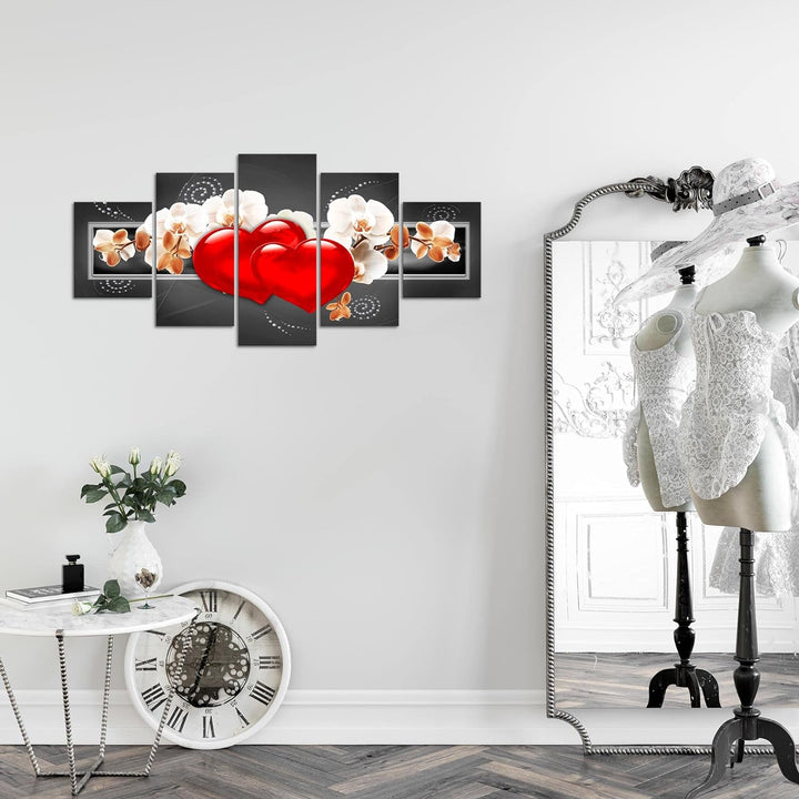 Runa Art Wandbilder Blumen Orchidee 5 Teilig Bild auf Vlies Leinwand Deko Wohnzimmer Herz Schwarz Gr