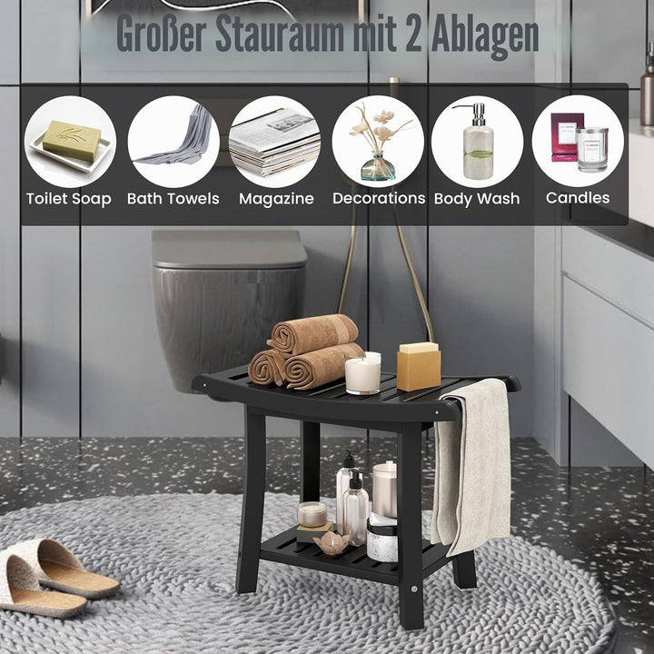 HOMASIS Badhocker mit Ablage, Duschbank bis 170 kg belastbar, Duschhocker aus HDPE, Badezimmer Dusch