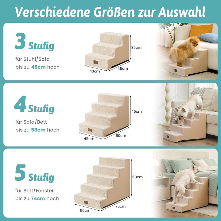 COZY KISS Hundetreppe für Kleine Hunde, 4 Stufen Haustiertreppe für Bett Couch Auto, 45cm Hoch Hochd