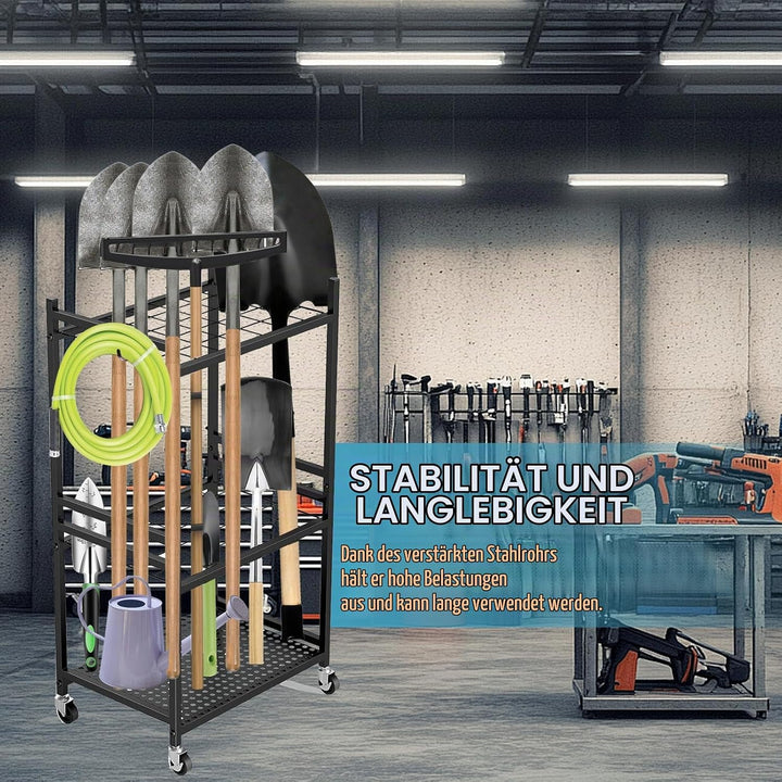 Gartenwerkzeug Organizer 3-stufig,Yard Tool Tower Rack,Garten Werkzeugregal mit 3 Beweglichen Haken