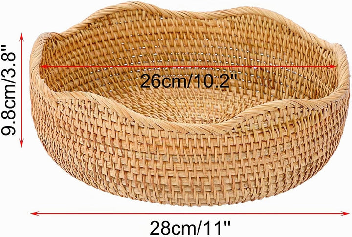 IGNPION Rattan-Aufbewahrungsschale aus gewebtem Obstkorb, rund, 26 cm, Brot-Servierkörbe, Snack-Eier