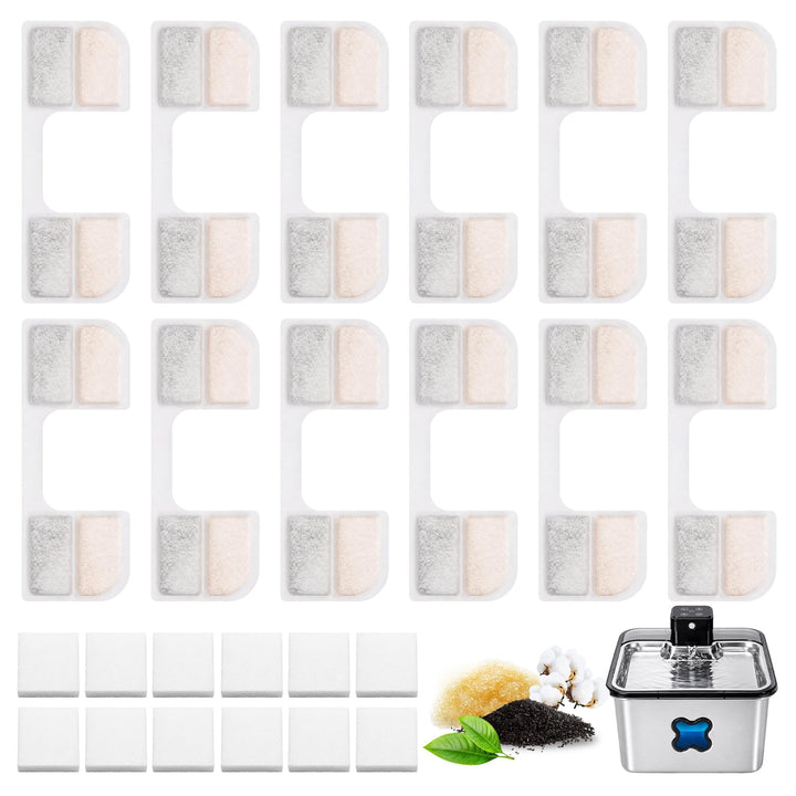 Katzenbrunnen Filter für 3.2L Katzenbrunnen Edelstahl, 12 Stück Ersatzfilter für FEENEEDY FN-W17 Tri