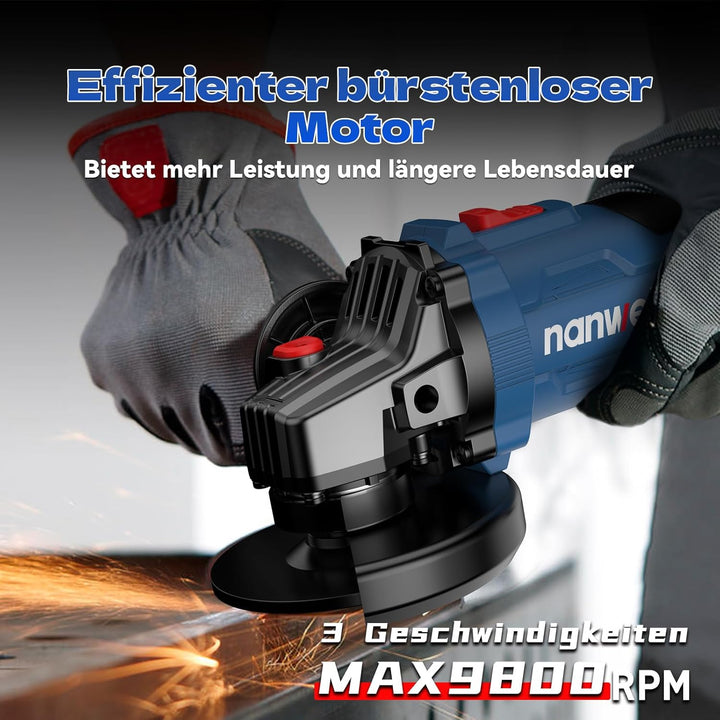 NANWEI Akku-Winkelschleifer, kompatibel mit Makita 18V-Akku, 125 mm bürstenloser Winkelschleifer, El