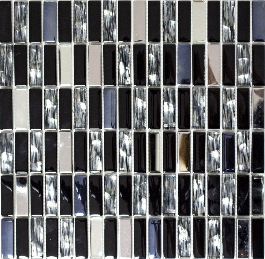Mosaik Stäbchen Crystal/Edelstahl mix schwarz Glasmosaik Transluzent Transparent 3D, Mosaikstein For