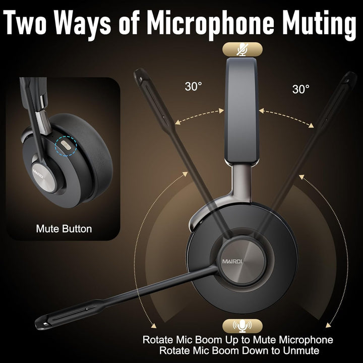 Headset mit Mikrophone Bluetooth, Hybrid Active Noise Cancelling Kabelloses Headset für PC Laptop, 3